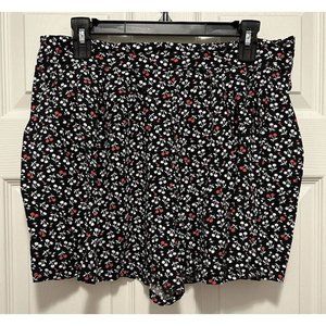 Women's Aeropostale Black Red White Cherry Print Shorts W/Pockets Elastic Sz-XL